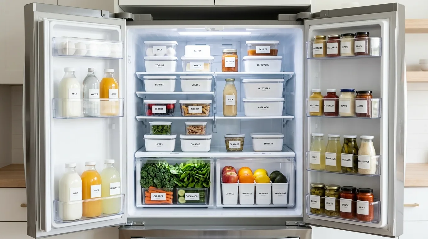 Create a zone for meal prep ingredients inspiration for an organized fridge.